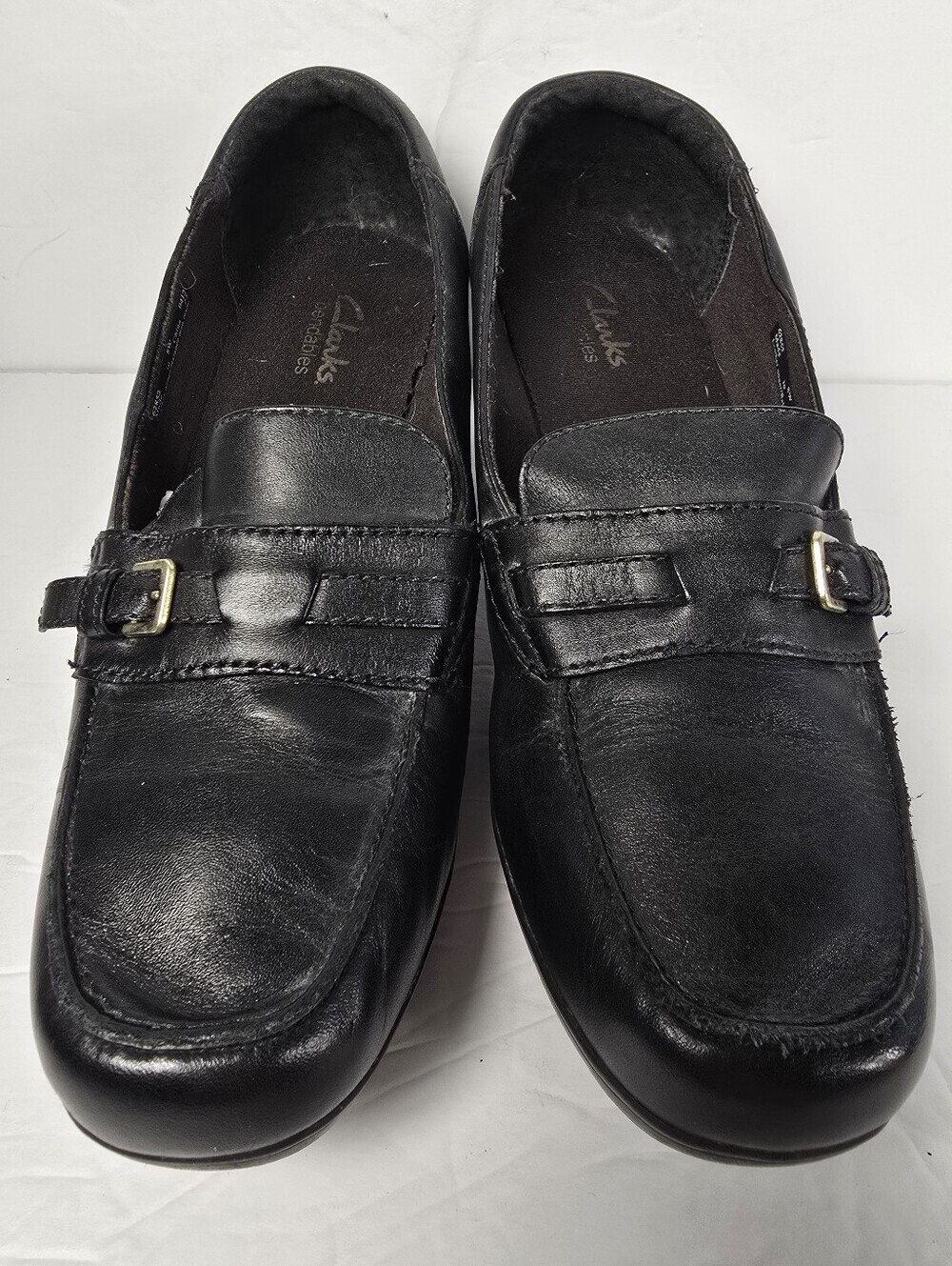 Clarks Bendables Black Leather Slip-On Comfort Loafers Size 8W
